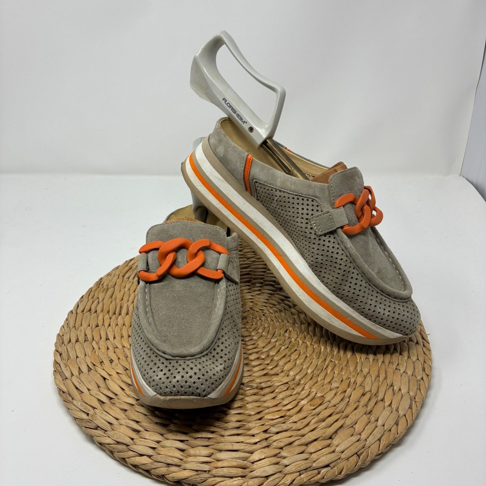 Suede Perforated Slip-On Loafers with Orange Accent